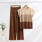 Suit Casual Collar Three-Sleeved Knitted Shirt High Waist Thin Leg Trousers Two