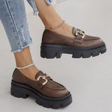 Bottom English Style Low Help Single Shoes Women's New Thick-Bottomed Large-Size Lazi Buckle