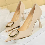 Shoes Designer New Women Pumps Square Buckle Stone Pattern Kitten Heels Shoes Sexy High Heels Ladies Shoes Large Size