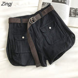 Women Chic Summer Basic All-match Casual Ladies Trouser Loose High Waist Femme Bottom Ins Pockets Popular Teenagers