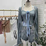 Shooting Pure Lust Style Set Hanging Neck Lace Hollow Sling Sling Vest + Short Lotus Leaf Side Shirt