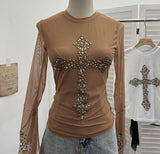 Shooting Heavy Industry Design Sense Cross Rivet Water Drill Waste Soil Horn Sleeve Double Mesh Yarn Trinket