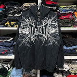 Skeleton Zipper Hoodie 90S Vintage Pattern Print Zipper Top Tap
