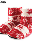 Socks Shoes Woman Home Slippers Christmas Elk Indoor Shoes Warm Contton Slipper Plush Insole Anti-Skid Sole Botas