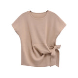 2025 New Women's Fashion Casual Round Bow Tie Dress Soft Top