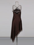 Temperament Solid Color Hanging Neck Dress In Autumn 2025 New Lace High-End Irregular Repair Sexy