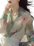 Green Floral Sunscreen Shirt Women 2025 Summer Extraordinary French Super Fairy Long-Sleeved Shirt Original Design