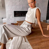 Summer New Cushion Shoulder Sleeveless Top Trousers Two Sets Of Casual Fashion Cotton Sets Of Women's