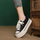 Spring And Summer New Thick-Bottomed Canvas Shoes Women's Round Head Casual Single Shoes Shallow Low Help Small White