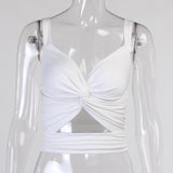 V-Neck Crop Top Women Sleeveless Hollow Out Summer 2021 Fashion Solid Irregular Criss Cross Tank Tops Women