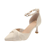 High-Heeled Women 18-Year-Old Rite Of Passage Design Small Pointed Pearl Word With Single Shoes Fine Heel Hollow