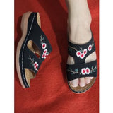 New Women's Shoes Hollow Flowers Embroidered Cool Shoes Slope And Large Women's Slippers