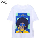 Summer Women Fashion Beauty Picture Print Casual White T Shirt Female Basic O Neck Short Sleeve Chic Leisure Tops