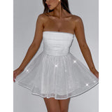Sexy Shoulderless Strap-Less Braided Sleeveless Body-Cuffed Dress Super Short Skirt Black Small