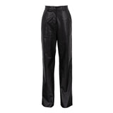 Zingj Women's Fall 2024 Fashion PU Leather Medium High Waist Lift Hip Straight Leg Women's Casual Pants Women's