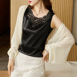 Blouse Womens Tops 2023 Spring Summer Fashion Tank Tops Hollow Lace Blouses OL Ladies Tops Basic Female Clothing Silk