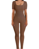 And Summer Threaded Collar Hips Sexy Yoga Sports Long-Sleeved Short-Sleeved Jumpsuit Trousers