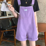 Women Suspender Roll Up Hem High Waist Loose All-match Sweet Girls Chic Hot Sale 2XL Leisure Popular Korean Simple