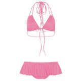 Girl Small Wave Dot Lotaf Side Bikini Set With Hanging Neck Irregularly Naked Beach
