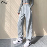 Waisted Pants Women Harajuku 3XL Thicker Autumn Workout Chic Ladies Trousers All-match Simple Basic Gray New Design