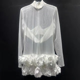 Short Dress Women's Dress 2025 Autumn New Splicing Sexy Hot Girl Three-Dimensional Flowers Thin Dress Dress