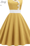 Vintage Women Summer Dress Sleeveless Casual Elegant Chic O Neck A-Line Knee-Length Party