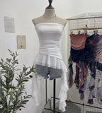 Irregular Bra Vest Wearing A Gradient Mesh Yarn Leaf Side Ribbon Bottom Sleeveless Top Lady