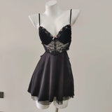 Process Embroidery Sexy Simulation Silk Pajamas 2025 New Spring And Autumn With Chest Cushions Of High-End Lace Sling