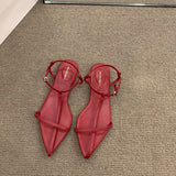French Flat With Red Sandals Women's Shoes 2025 New Summer Fairy Dress Roman