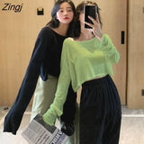 Sleeve T-shirts Women Crop Top Solid Thin Sun-proof Korean Style Loose All-match Teens Chic Ins Womens Trendy Ulzzang
