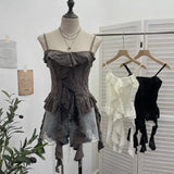 Wasteland To Make Old Hole Slings Vest Irregular Lotus Side Ribbon Short Sleeveless Top
