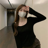 Zingj Short Long-Sleeved T-Shirt Women's Autumn Dress 2024 New Slim Slim Bottom Shirt Early Autumn Student