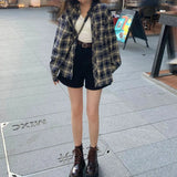 Zingj Kong Style Vintage Plaid Shirt Ladies Chic Coat Coat Spring Dress Female 2023 New Shirt With A Thin