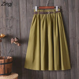 Knee Length Midi Summer Skirt Women With Belt 2022 Korean Ladies Blue Black Red High Waist Pleated School Skirt