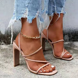 With A Word With Sandals Women Fashion Thick Heel Tight With Solid Color Simple Roman Sandals