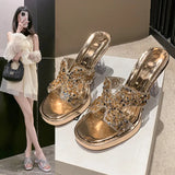 Water Drill High Heels Do Not Tired Feet Sandals Temperament Elegant Coarse And Waterproof Waterproof Thick-Soled Slippers Single Shoes Women