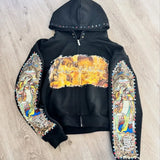 2025 New Trendy Street Loose Hooded St. Women's Printed Sweater Autumn And Winter Zipper Coat