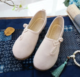 Zingj Shoes Beef Tendon Bottom Ethnic Wind Cloth Shoes Retro Plate Buckle Pure Color Literary And Art Sen Tea Art Women's Singles