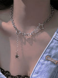 Rhinestone Star Decor Layered Chain Necklace- Outfit