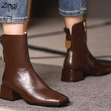 Women's Riding Short Boots Pu Leather Thick Heel Pointed Head 2023 New Autumn Platform Side Zipper Fashtion Women's Casual
