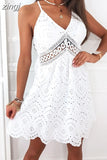 Mini Dress Women White Elegant Dress Female Sexy Sleeveless Spaghetti Strap Dress Ladies Hollow Out Backless Dress