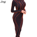 Women Fashion Spring Autumn Patchwork Round Neck Long Sleeve Dress Spring Autumn Party Short/Long Bodycon