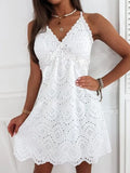Mini Dress Women White Elegant Dress Female Sexy Sleeveless Spaghetti Strap Dress Ladies Hollow Out Backless Dress