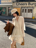 Xixi 2025 Autumn New White Standard Temperament Hanging Neck Long Sleeve Elegant Dress Senior Sense Short Dress Women
