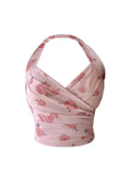 Women's Summer Cropped Tops Sexy Y2k Casual Chic Vintage Camisole Halter Neck Print Tank Top Vest Korean Clothes