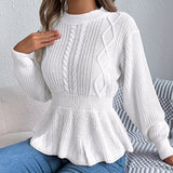 Shooting Autumn And Winter Pure Color Hemp Flowers Waist Lotus Side Long-Sleeved Jacket Sweater Women's