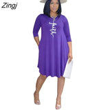 Faith Letter Print Dresses For Women Pocket O-neck Three Quarter Sleeve Dress 2023 Female Summer Autumn
