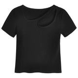 Zingj New 20 Summer 2024 Pure Desire Design Sense Hollow Slim Short Bottom Shirt Short-Sleeved T Shirt Women's