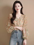 New Burst Spring Summer French Beauty High-End Feel Shirt Blouse Broken Snowflake Long-Sleeved Shirt Women