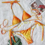 Zingj New Sexy Strap Gradient Print Women's Split Swimsuit Luxury Crystal Diamond Bikini Shell